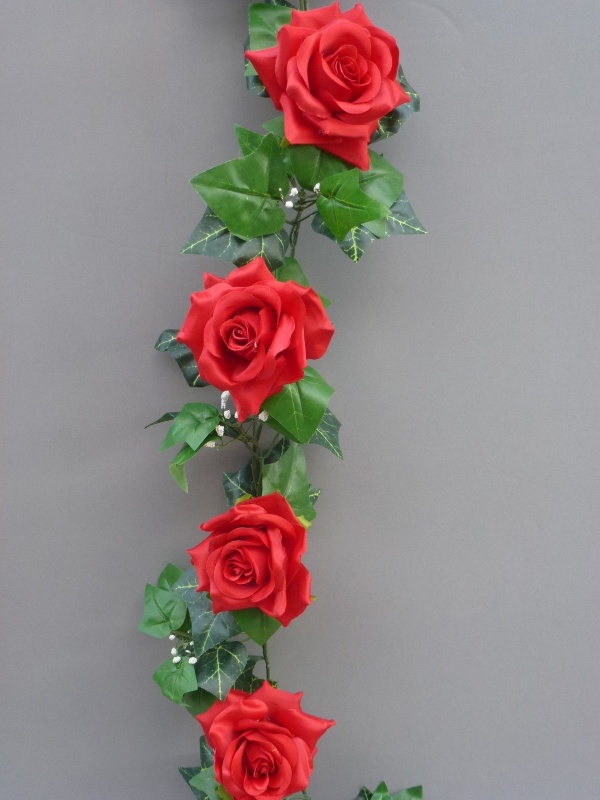 Hot Red Artificial Silk Roses Garland Artificial Flower Studio